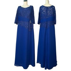 Madeline Gardner New York Size 16 Royal Blue Formal Gown Beaded Lace NEW